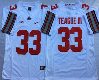 Men's Ohio State Buckeyes #33 Master Teague III White Stitched College Football Nike NCAA Jersey