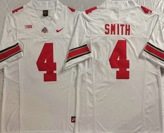 Men's Ohio State Buckeyes #4 Jeremiah Smith White FUSE College Stitched Jersey