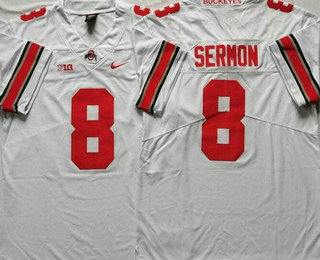 Men's Ohio State Buckeyes #8 Trey Sermon White College Football Jersey