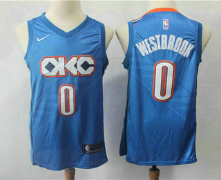 Men's Oklahoma City Thunder #0 Russell Westbrook Blue Nike 2019 New Season Swingman City Edition Jersey