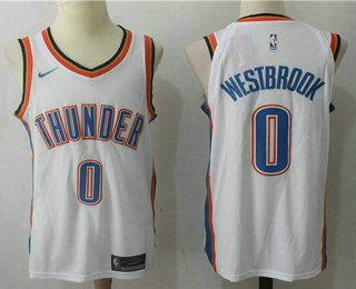 Men's Oklahoma City Thunder #0 Russell Westbrook White 2017-2018 Nike Swingman Stitched NBA Jersey