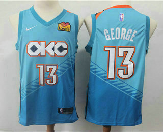 Men's Oklahoma City Thunder #13 Paul George Blue Nike 2019 New Season Swingman City Edition Jersey With The Sponsor Logo