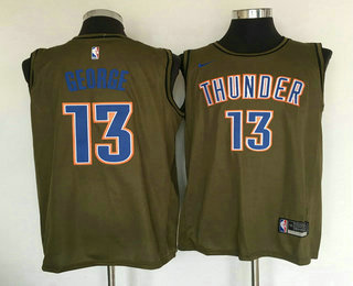 Men's Oklahoma City Thunder #13 Paul George Olive Stitched Nike Swingman Jersey