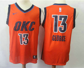 Men's Oklahoma City Thunder #13 Paul George Orange Nike Swingman 2018 playoffs Earned Edition Stitched Jersey