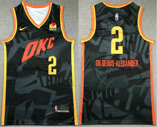 Men's Oklahoma City Thunder #2 Shai Gilgeous Alexander Navy 2023 City Icon Sponsor Swingman Jersey