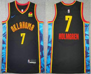 Men's Oklahoma City Thunder #7 Chet Holmgren Black 2024 City Edition Sponsor Stitched Jersey