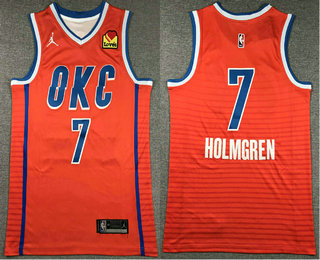 Men's Oklahoma City Thunder #7 Chet Holmgren Orange Statement Edition Sponsor Stitched Jersey