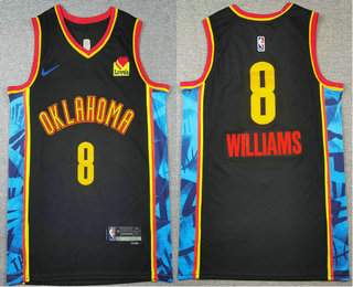 Men's Oklahoma City Thunder #8 Jalen Williams Black 2024 City Edition Sponsor Stitched Jersey