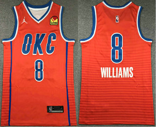 Men's Oklahoma City Thunder #8 Jalen Williams Orange Statement Edition Sponsor Stitched Jersey