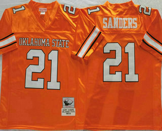 Men's Oklahoma State Cowboys #21 Barry Sanders Orange Throwback Jersey