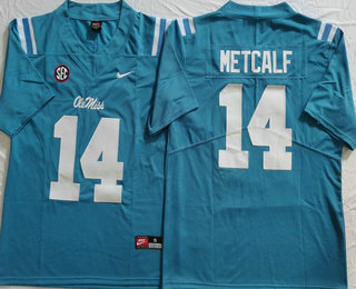 Men's Ole Miss Rebels #14 DK Metcalf Blue Vapor Stitched Nike Jersey