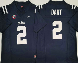 Men's Ole Miss Rebels #2 Jaxson Dart Navy Blue FUSE College Football Jersey