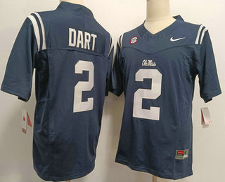 Men's Ole Miss Rebels #2 Jaxson Dart Navy Blue FUSE College Football Jersey