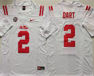 Men's Ole Miss Rebels #2 Jaxson Dart White Red FUSE College Football Jersey