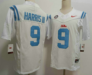 Men's Ole Miss Rebels #9 Tre Harris III White FUSE College Stitched Jersey