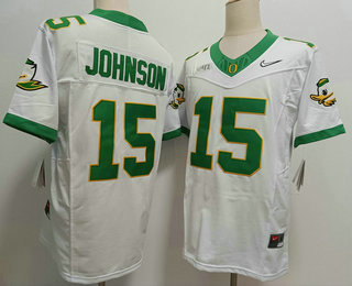 Men's Oregon Ducks #15 Tez Johnson White 2024 FUSE College Football Jersey