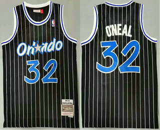 Men's Orlando Magic #32 Shaquille Oneal 1994-95 Black Hardwood Classics Soul Swingman Throwback Jersey