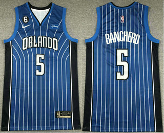 Men's Orlando Magic #5 Paolo Banchero Blue 6 Patch Icon Sponsor Swingman Jersey