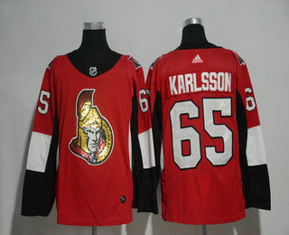 Men's Ottawa Senators #65 Erik Karlsson Red With Handwork Sequin Fashion Team Logo Home 2017-2018 Hockey Adidas Stitched NHL Jersey