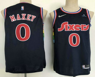 Men's Philadelphia 76ers #0 Tyrese Maxey Blue Nike Diamond 2022 City Edition Swingman Stitched Jersey With Sponsor