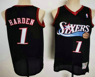 Men's Philadelphia 76ers #1 James Harden Black Hardwood Classics Soul Swingman Throwback Jersey