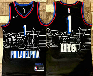 Men's Philadelphia 76ers #1 James Harden NEW Black Nike 2021 Swingman City Edition Jersey With Sponsor Logo