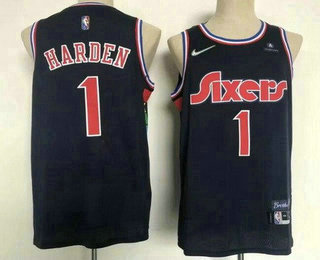 Men's Philadelphia 76ers #1 James Harden Navy City Diamond 75th ICon Sponsor Swingman Jersey