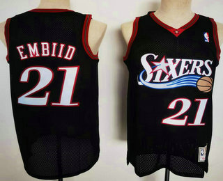 Men's Philadelphia 76ers #21 Joel Embiid Black Hardwood Classics Soul Swingman Throwback Jersey