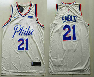 Men's Philadelphia 76ers #21 Joel Embiid Cream Nike City Edition Authentic Stubhub Stitched NBA Jersey