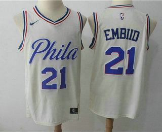 Men's Philadelphia 76ers #21 Joel Embiid Cream Nike City Edition Swingman Jersey