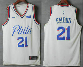 Men's Philadelphia 76ers #21 Joel Embiid Cream Nike City Edition Swingman Stubhub Stitched NBA Jersey