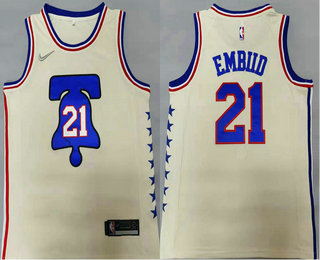 Men's Philadelphia 76ers #21 Joel Embiid Cream Nike Swingman 2021 Earned Edition Stitched Jersey