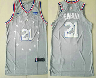 Men's Philadelphia 76ers #21 Joel Embiid Gray 2018-19 City Edition Nike Authentic Stubhub Stitched NBA Jersey