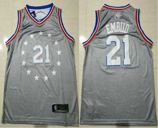 Men's Philadelphia 76ers #21 Joel Embiid Gray 2018-19 City Edition Nike Swingman Stitched NBA Jersey