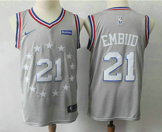 Men's Philadelphia 76ers #21 Joel Embiid Gray 2018-19 City Edition Nike Swingman Stubhub Stitched NBA Jersey