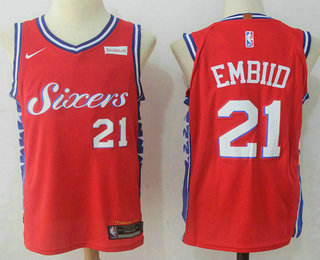 Men's Philadelphia 76ers #21 Joel Embiid Red 2017-2018 Nike Authentic Stubhub Stitched NBA Jersey