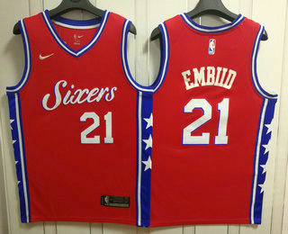 Men's Philadelphia 76ers #21 Joel Embiid Red 2017-2018 Nike Swingman Stitched NBA Jersey