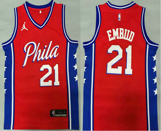 Men's Philadelphia 76ers #21 Joel Embiid Red 2021 Brand Jordan Swingman Stitched NBA Jersey