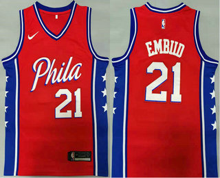 Men's Philadelphia 76ers #21 Joel Embiid Red 2021 Nike Swingman Stitched NBA Jersey