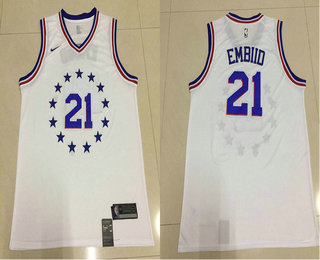 Men's Philadelphia 76ers #21 Joel Embiid White Nike Swingman 2018 playoffs Earned Edition Stitched Jersey