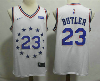 Men's Philadelphia 76ers #23 Jimmy Butler White Nike Swingman 2018 playoffs Earned Edition Stitched Jersey With The Sponsor Logo