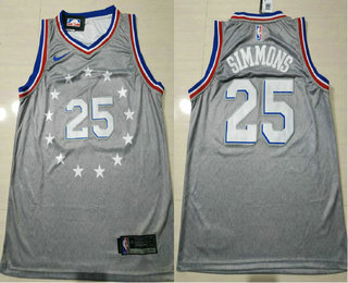 Men's Philadelphia 76ers #25 Ben Simmons Gray 2018-19 City Edition Nike Swingman Stitched NBA Jersey