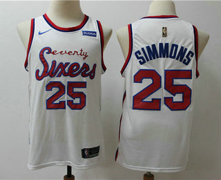 Men's Philadelphia 76ers #25 Ben Simmons White 2019-20 Hardwood Classics Jersey With The Sponsor Logo