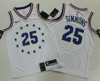 Men's Philadelphia 76ers #25 Ben Simmons White Nike Swingman 2018 playoffs Earned Edition Printed NBA Jersey