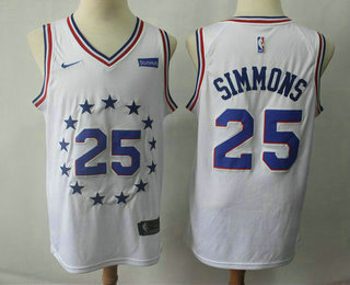 Men's Philadelphia 76ers #25 Ben Simmons White Nike Swingman 2018 playoffs Earned Edition Stitched Jersey With The Sponsor Logo