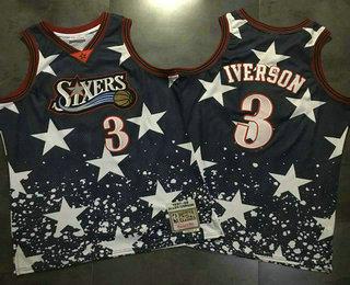 Men's Philadelphia 76ers #3 Allen Iverson 1996-97 Black Independence Day Hardwood Classics Soul Swingman Jersey