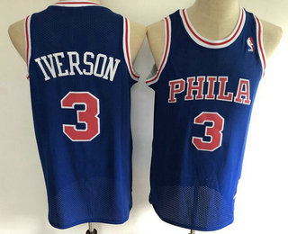 Men's Philadelphia 76ers #3 Allen Iverson 1996-97 Blue Hardwood Classics Soul Swingman Jersey