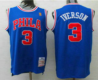 Men's Philadelphia 76ers #3 Allen Iverson 1996-97 Blue Hardwood Classics Soul Swingman Jersey