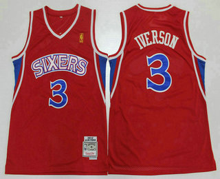 Men's Philadelphia 76ers #3 Allen Iverson 1996-97 Red Gold NBA Hardwood Classics Soul Swingman Throwback Jersey