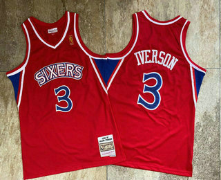 Men's Philadelphia 76ers #3 Allen Iverson 1996-97 Red Hardwood Classics Soul AU Throwback Jersey